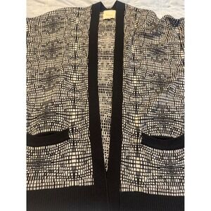 Mason Open Front Black & White Patterned Knit Cardigan With Pockets Size M‎